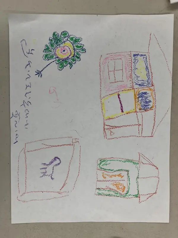 Elder artwork of childhood home in Tibet