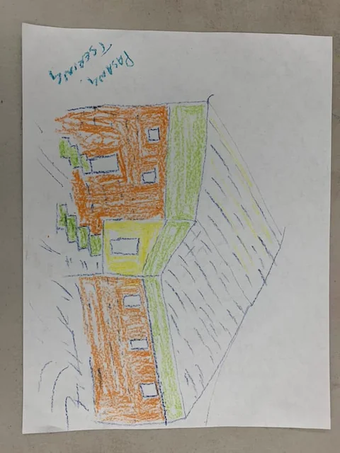 Pasang Tsering's Home — crayon drawing by Pasang Tsering, 76 yrs old