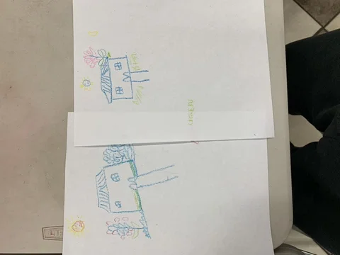 Ugen's Two Drawings — crayon drawing by Ugen, 76 yrs old